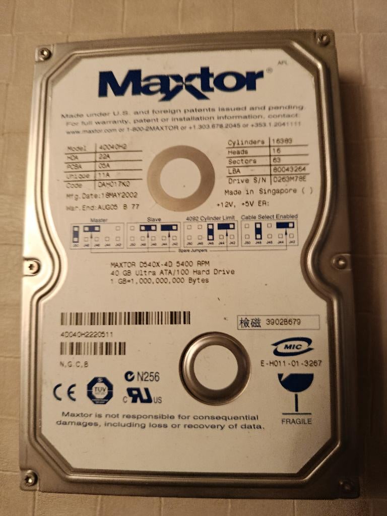 Harde Schijf Maxtor 40GB (IDE), Maxtor, Intern, HDD, Ophalen of Verzenden