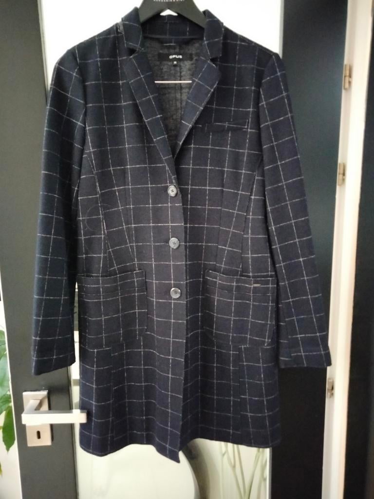 jas . donkerblauw met wit/grijs geruit.Merk Opus.maat 38., Enlèvement ou Envoi, Comme neuf, Taille 38/40 (M), Blanc