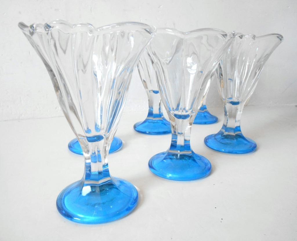 6 Grote ijscoupes in Italiaans glas, Ophalen of Verzenden