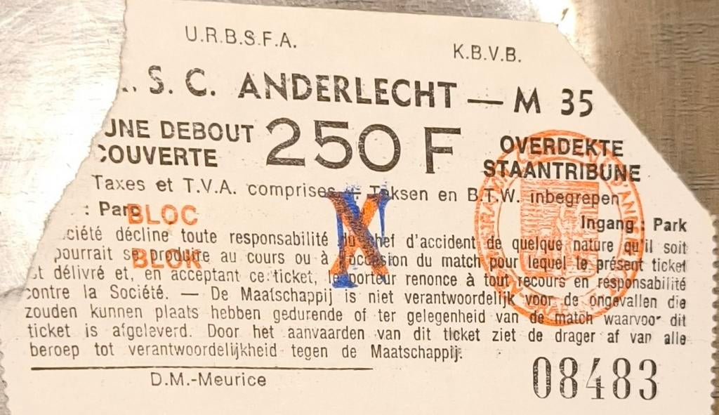 Ticket RSC Anderlecht, Verzamelen, Ophalen of Verzenden