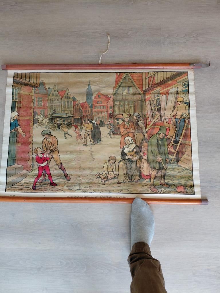 Wandplaat schoolplaat Gent 16e eeuw, Ophalen