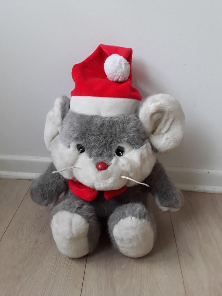 Grote pluche muis met kerstman, Ophalen of Verzenden, Gebruikt