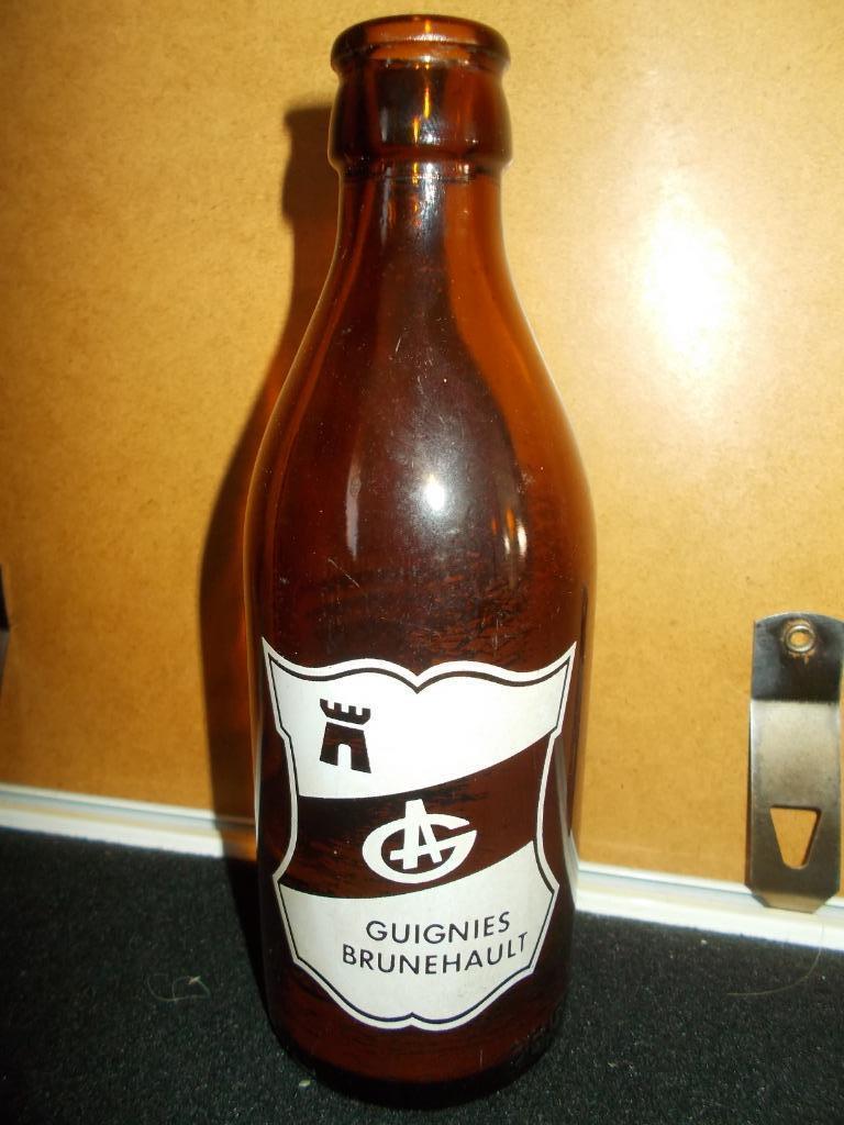 GUIGNIES-BRUNEHAULT-ancienne bouteille à bière imprimée 25cl, Enlèvement ou Envoi, Comme neuf, Bouteille(s), Autres marques