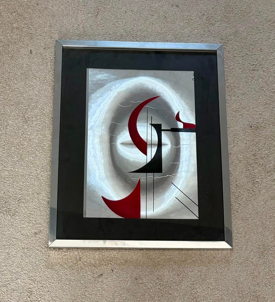 Tableu cadre art abstrait collection antiquité argenté rouge, Enlèvement