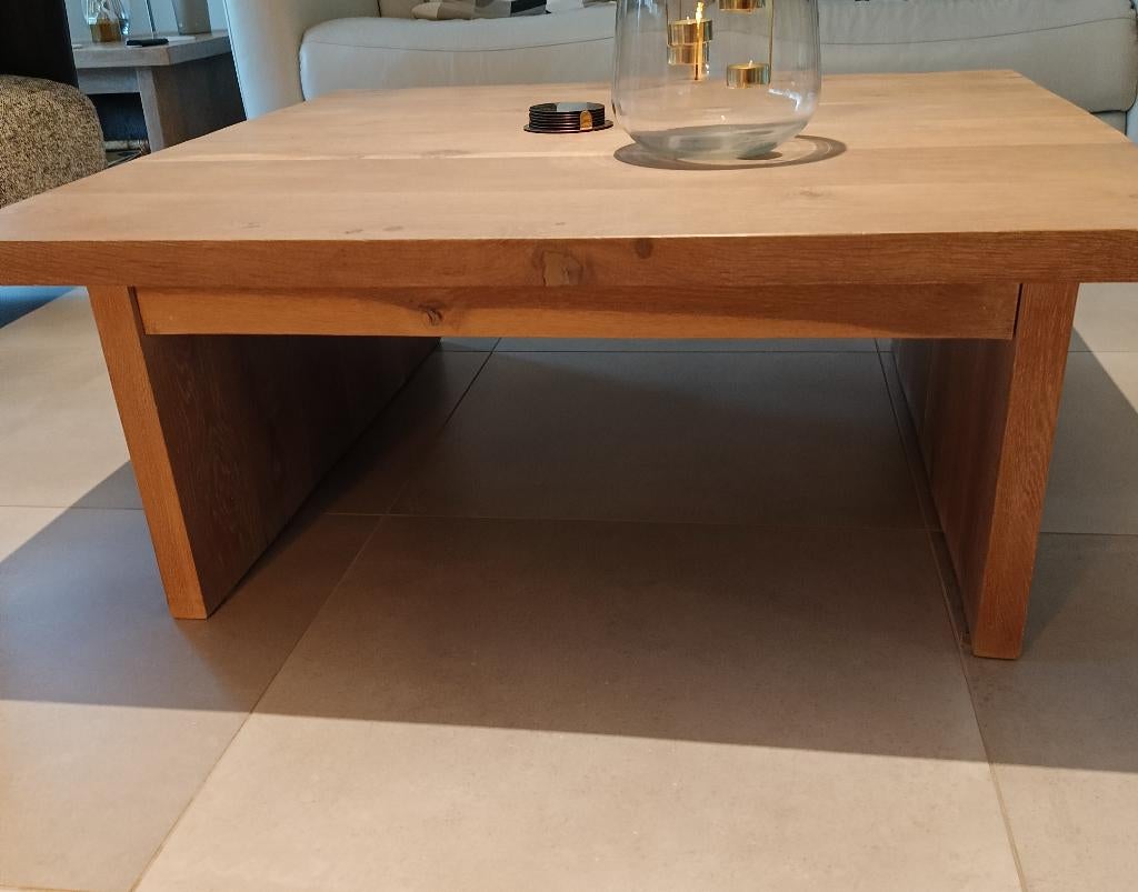 Blank Eiken salontafel 100cmx100cm, Ophalen, 50 tot 100 cm, 50 tot 100 cm, Zo goed als nieuw