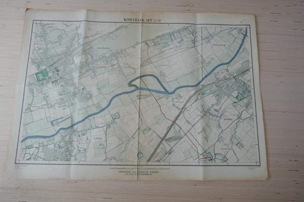 Oude topografische kaart Kortrijk-Marke-Lauwe-Wevelgem-Bisse, Enlèvement ou Envoi, Belgique, Utilisé, Autres types
