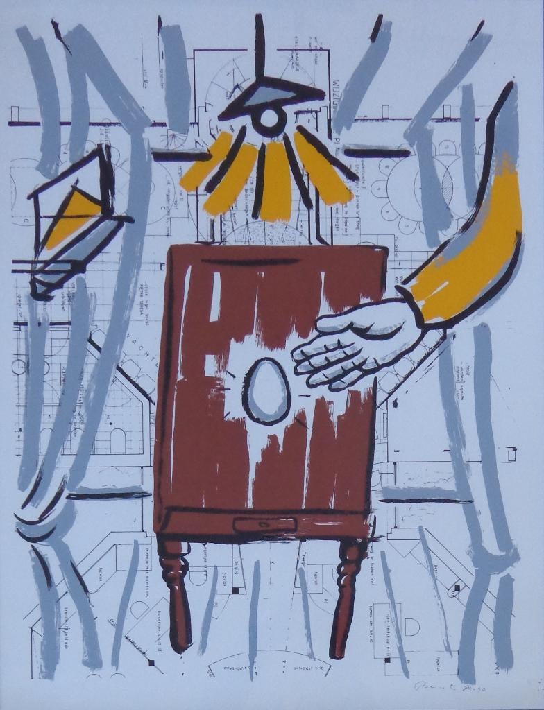 FRED BERVOETS / FIGURATIE / KLEURZEEFDRUK / 99x81cm / KADER, Enlèvement