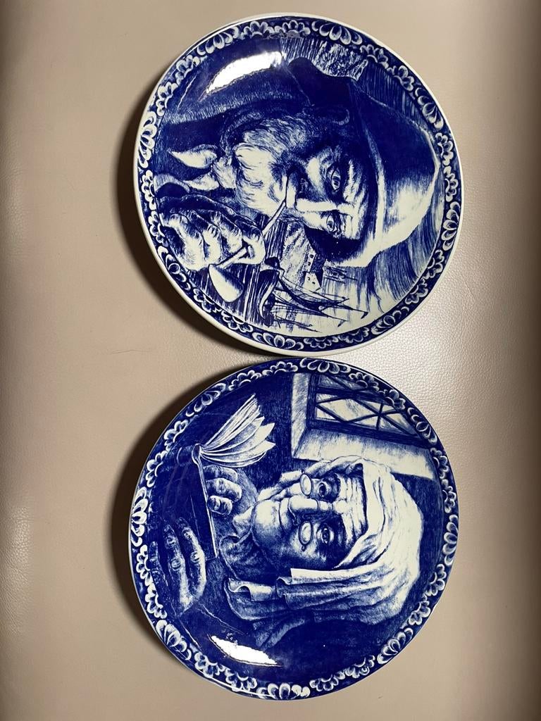 Delftse blauwe borden visser en vrouw, Antiek en Kunst, Ophalen of Verzenden