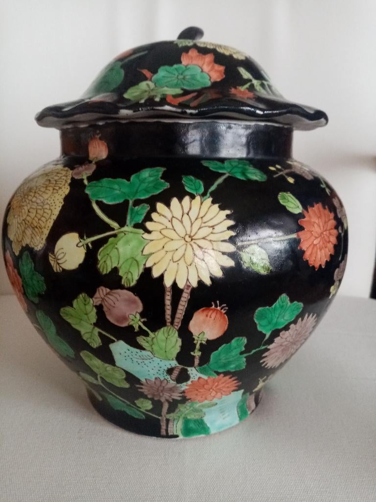 Chinese porseleinen vaas zwarte familie 1930/21,50cm, Antiek en Kunst, Antiek | Vazen, Ophalen of Verzenden