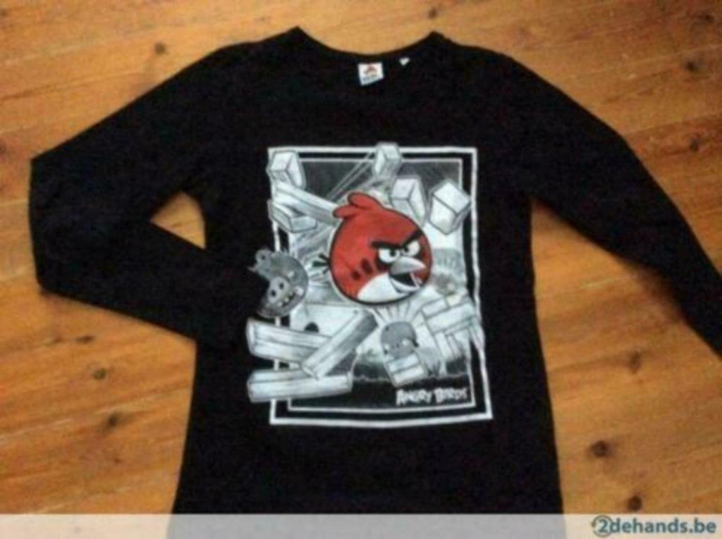 Shirt noire Angry birds taille 158, Enlèvement ou Envoi, Comme neuf, Garçon, Chemise ou À manches longues