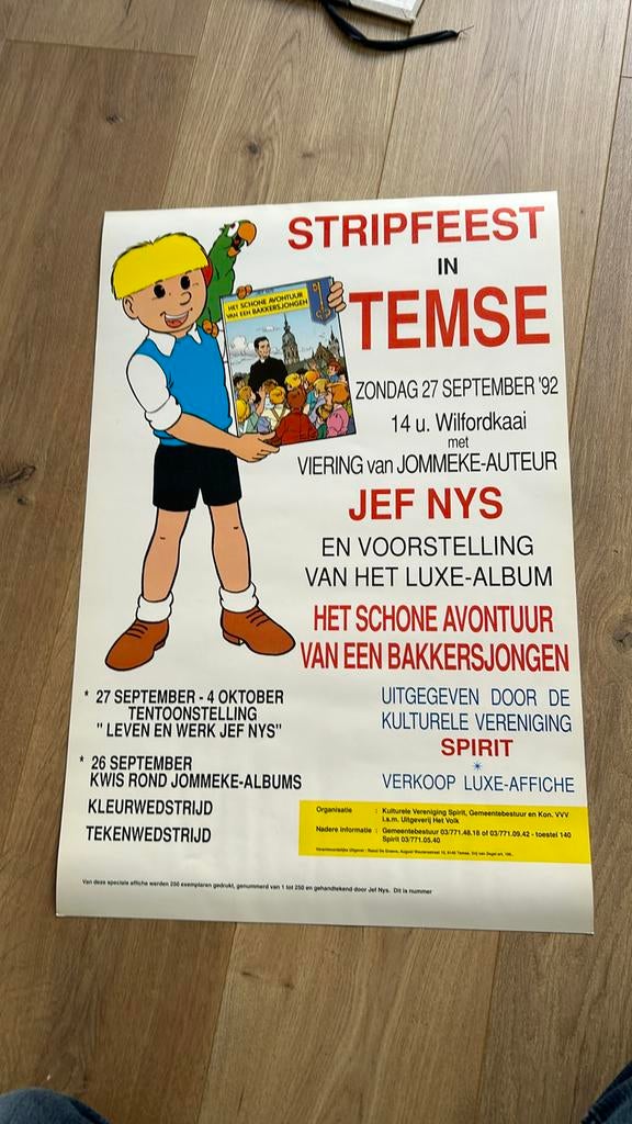 Jef nys jommeke luxe affiche ongenummerd 1992, Enlèvement ou Envoi, Comme neuf