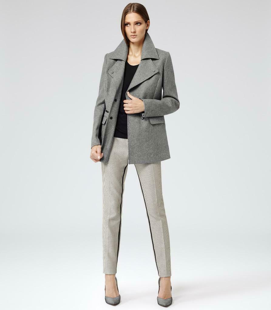 ZGAN grijze Reiss mantel wol, cashmere, leder, Envoi, Comme neuf, Taille 34 (XS) ou plus petite, Gris