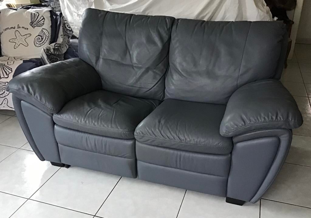 Lederen salonzetel met 1 manuele relax., Huis en Inrichting, Ophalen, Zo goed als nieuw