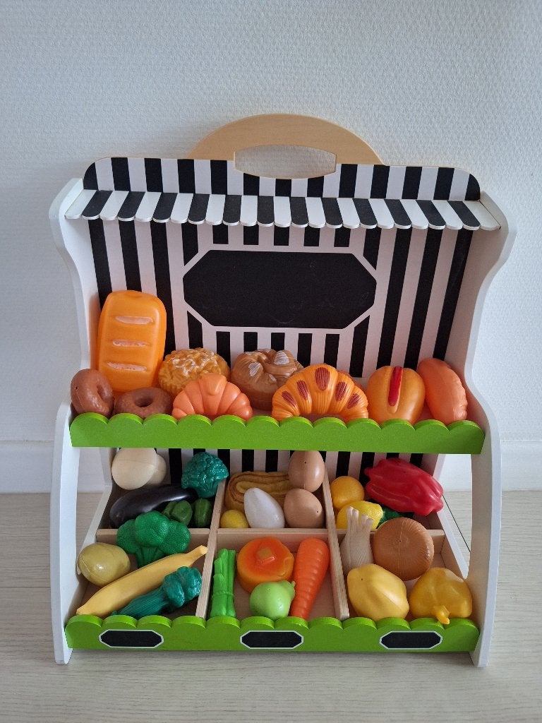 Houten groenten & fruit kraampje, Kinderen en Baby's, Ophalen, Zo goed als nieuw, Meubelstuk of Keukentje
