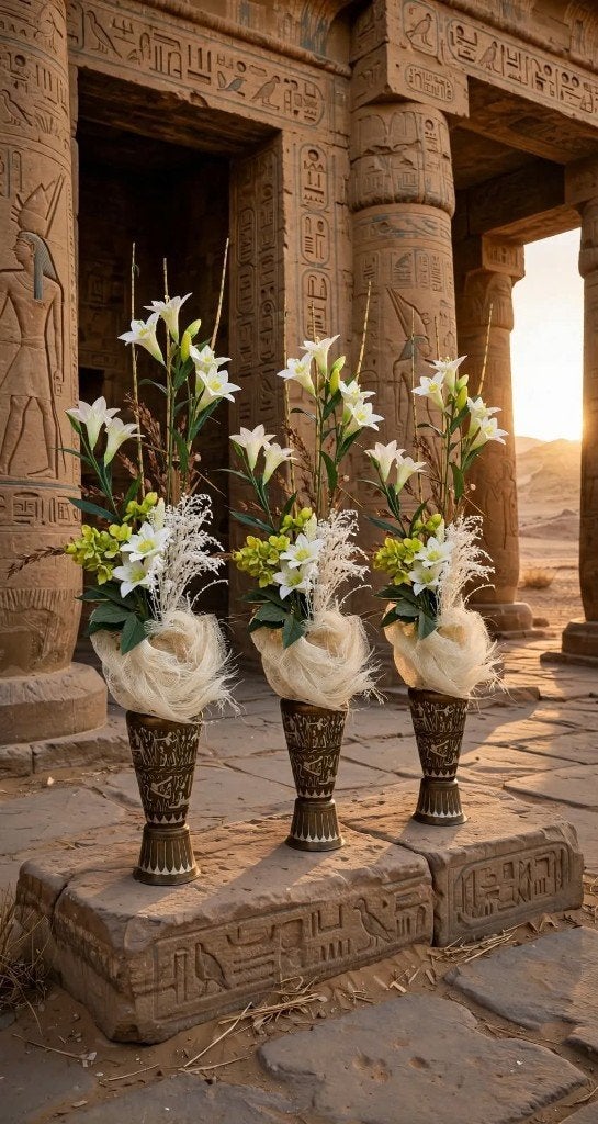 Bloemstuk in koperen oude Egyptische vaas met vele bloemen, Binnen, Overige materialen, Nieuw, Ophalen of Verzenden