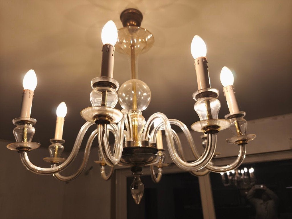 Lustre Italien Vintage, Enlèvement, Comme neuf, Verre, Vintage italien en cristal