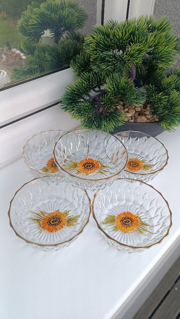 Très bon état-lot de 5 coupelles en verre vintage années 70, Enlèvement ou Envoi