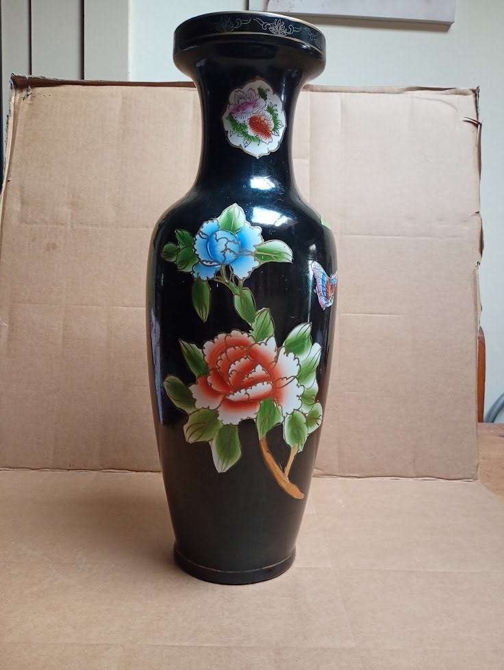 Grote zwarte Chinese vaas – 'Ming-Dynastie' stijl, Antiek en Kunst, Ophalen of Verzenden