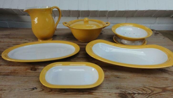 Serviesdelen vintage geel/ wit servies HUIZEN, HOLLAND, Gebruikt, -, -, Overige typen