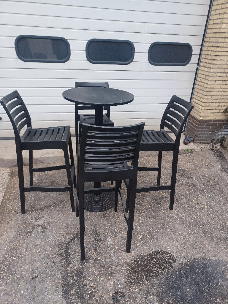 bartafel met 4 bijpassende stoelen, Tuin en Terras, Ophalen, Gebruikt, 4 zitplaatsen