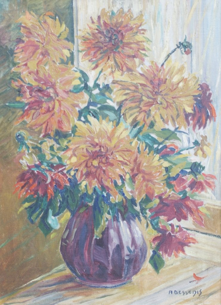 Alfons Dessenis ((1874-1952): Bloemenstilleven (O/D, 51x67), Antiek en Kunst, Kunst | Schilderijen | Klassiek, Ophalen of Verzenden