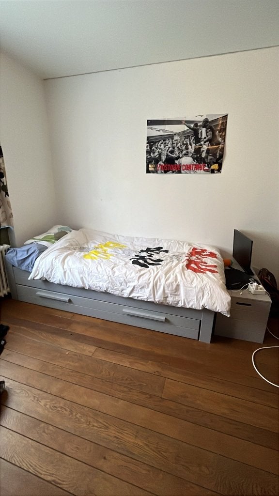 Grijs houten uitschuifbaar bed, Ophalen, Gebruikt, 90 cm, Eenpersoons