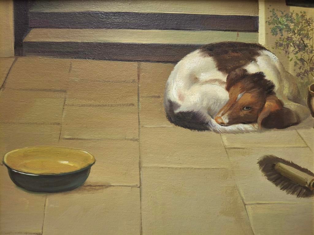 Schilderij rustende hond, Antiquités & Art, Antiquités | Accessoires de maison, Enlèvement