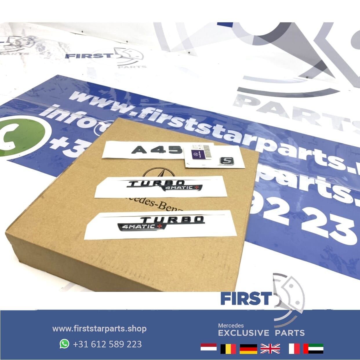 W177 V177 A KLASSE A45S AMG LOGO SET ZWART turbo 4matic+ emb, Gebruikt, -, Ophalen of Verzenden, -