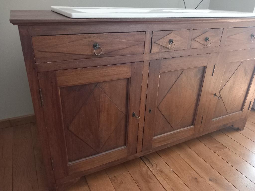 wastafelmeubel teak dubbele wastafel, Ophalen, 150 tot 200 cm, Zo goed als nieuw, Minder dan 100 cm