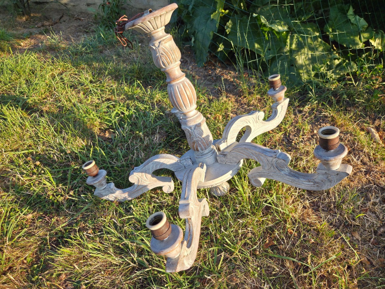 Vintage houten kroonluchter, Huis en Inrichting, Lampen | Kroonluchters, Ophalen, Hout