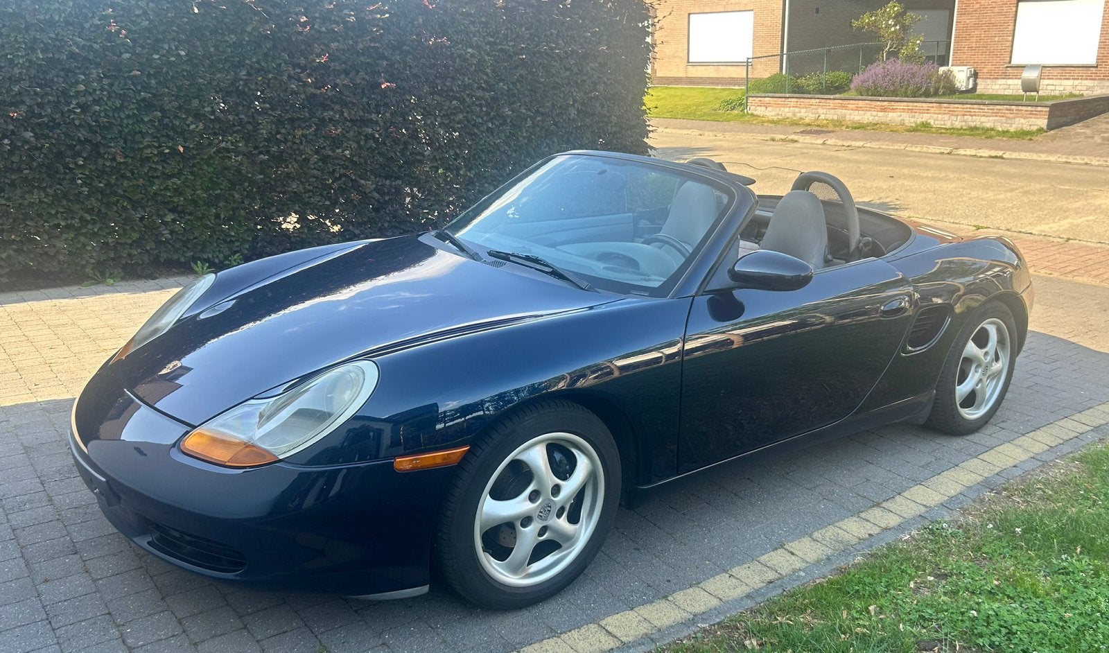 Porsche Boxster 2.5 Tiptronic 1997, Auto's, Cabriolet, Blauw, Leder, Grijs