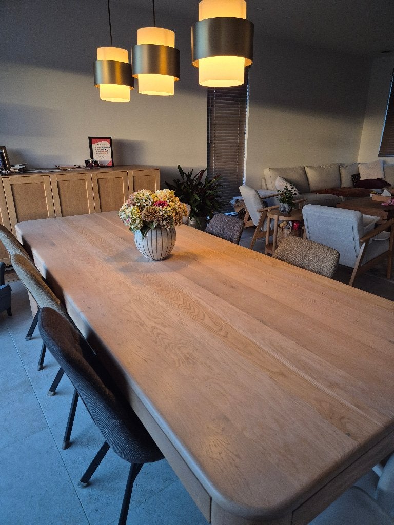 Prachtige eikenhouten eetkamertafel – 250 x 100 cm, Ophalen, 100 tot 150 cm, Eikenhout, 200 cm of meer