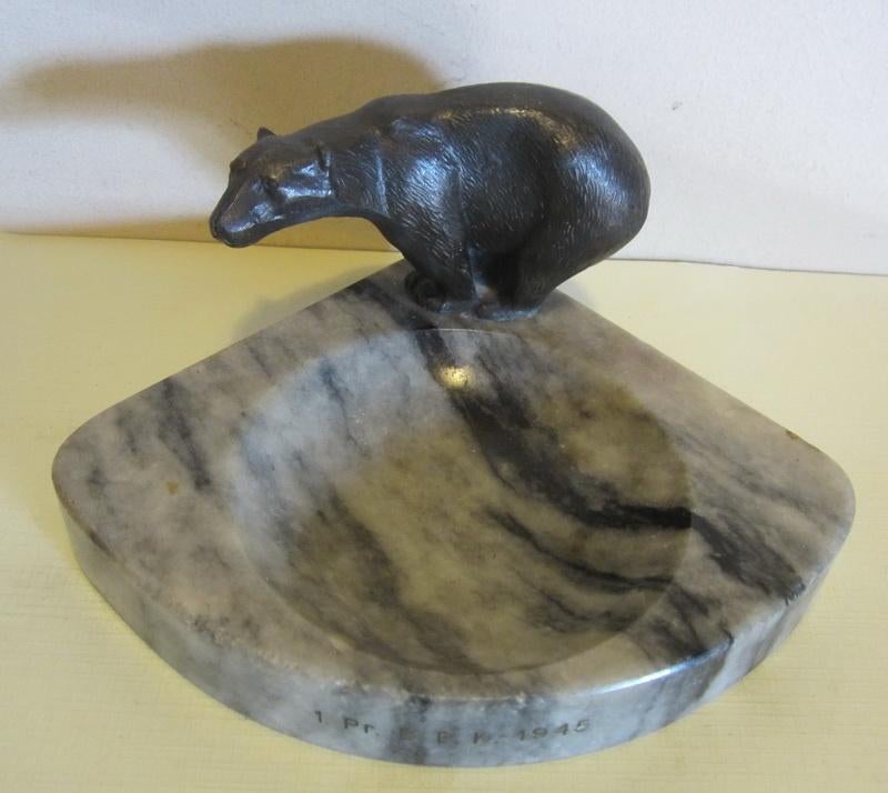 Ours polaire art déco en bronze, sur marbre, Antiquités & Art, Envoi