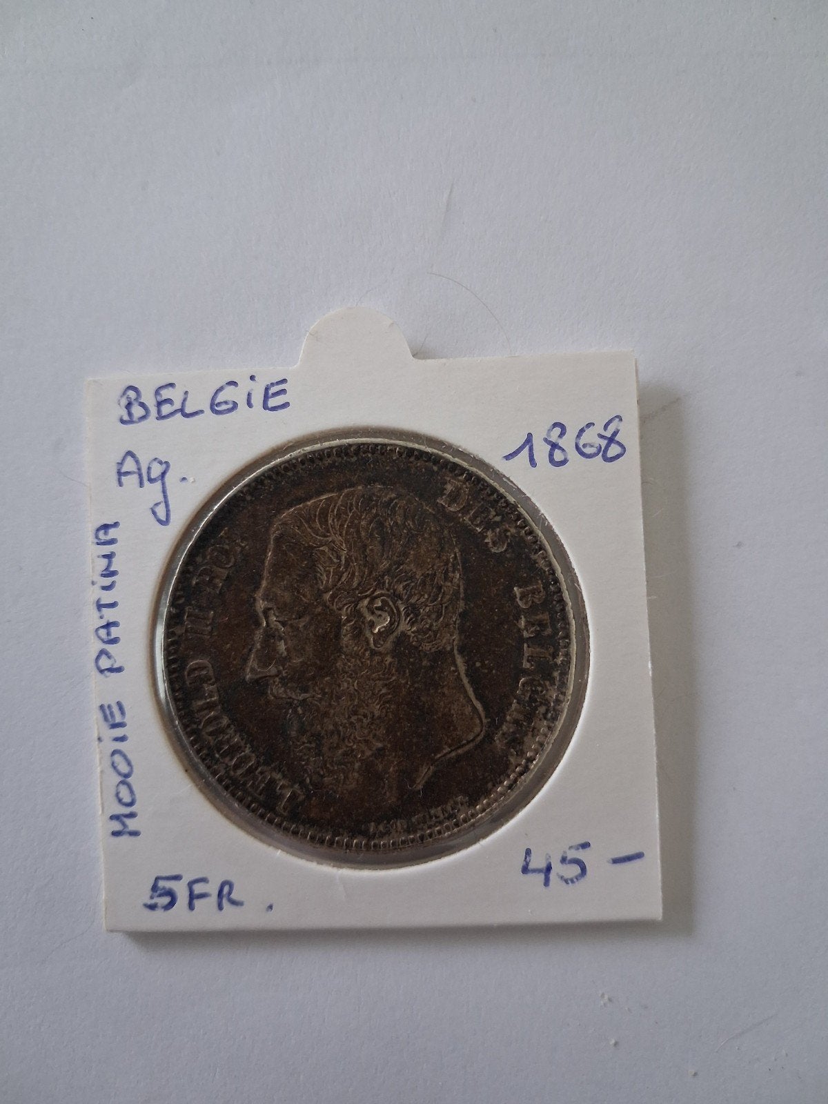 Belgie 5 fr 1868 AG ONGEPOETST  !!, Postzegels en Munten, Ophalen of Verzenden