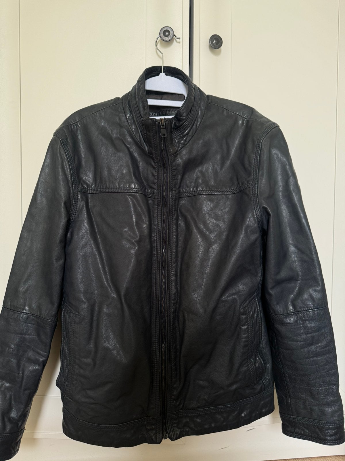 Hugo Boss Leren Jacket, Kleding | Heren, Jassen | Winter, Ophalen, Zo goed als nieuw, Maat 46 (S) of kleiner, Zwart