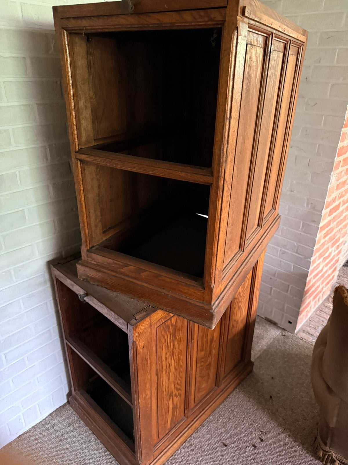 Vintage 2 open houten lage kasten, Huis en Inrichting, Ophalen, Gebruikt