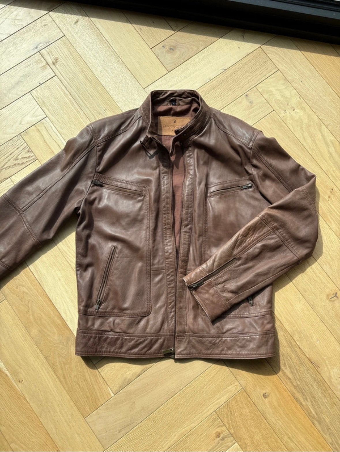 Leren jas, Kleding | Heren, Jassen | Zomer, Ophalen of Verzenden, Zo goed als nieuw, Maat 56/58 (XL), Bruin