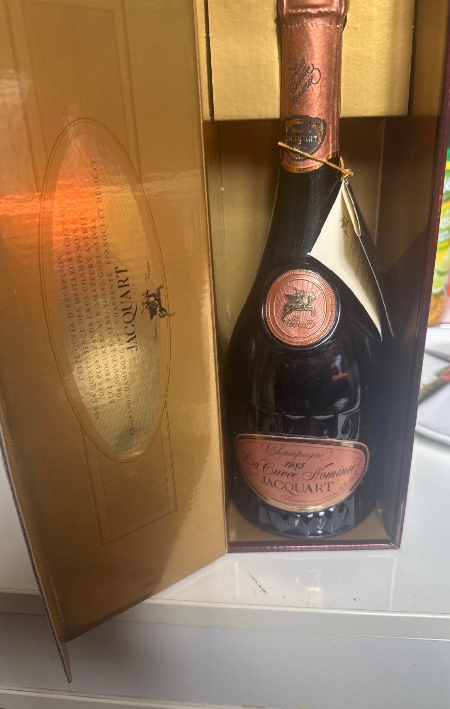 Champagne jacquart cuvée, nominée 1985 rosé, Enlèvement ou Envoi, Comme neuf, Champagne