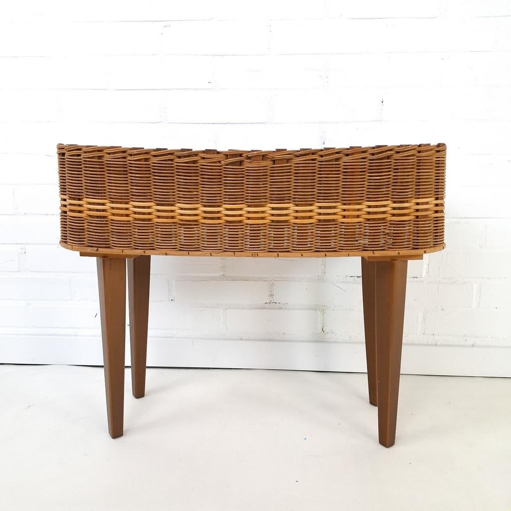 Vintage plantenbak jaren 60 - 70 hout riet Deens design, Ophalen of Verzenden, Hout