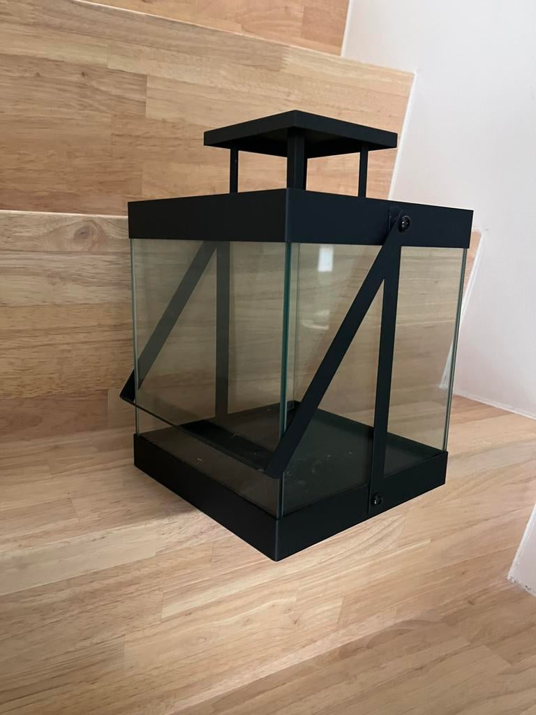 Zwart metaal en glas lantaarn, Ophalen, Gebruikt, Zwart, Metaal
