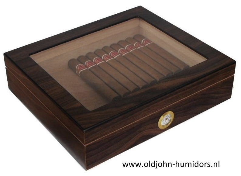 HUMIDOR WALNOOT MET  GROOT VENSTER MERKHUMIDOR BOOKWILL  h15, Envoi, Neuf, Boite à tabac ou Emballage