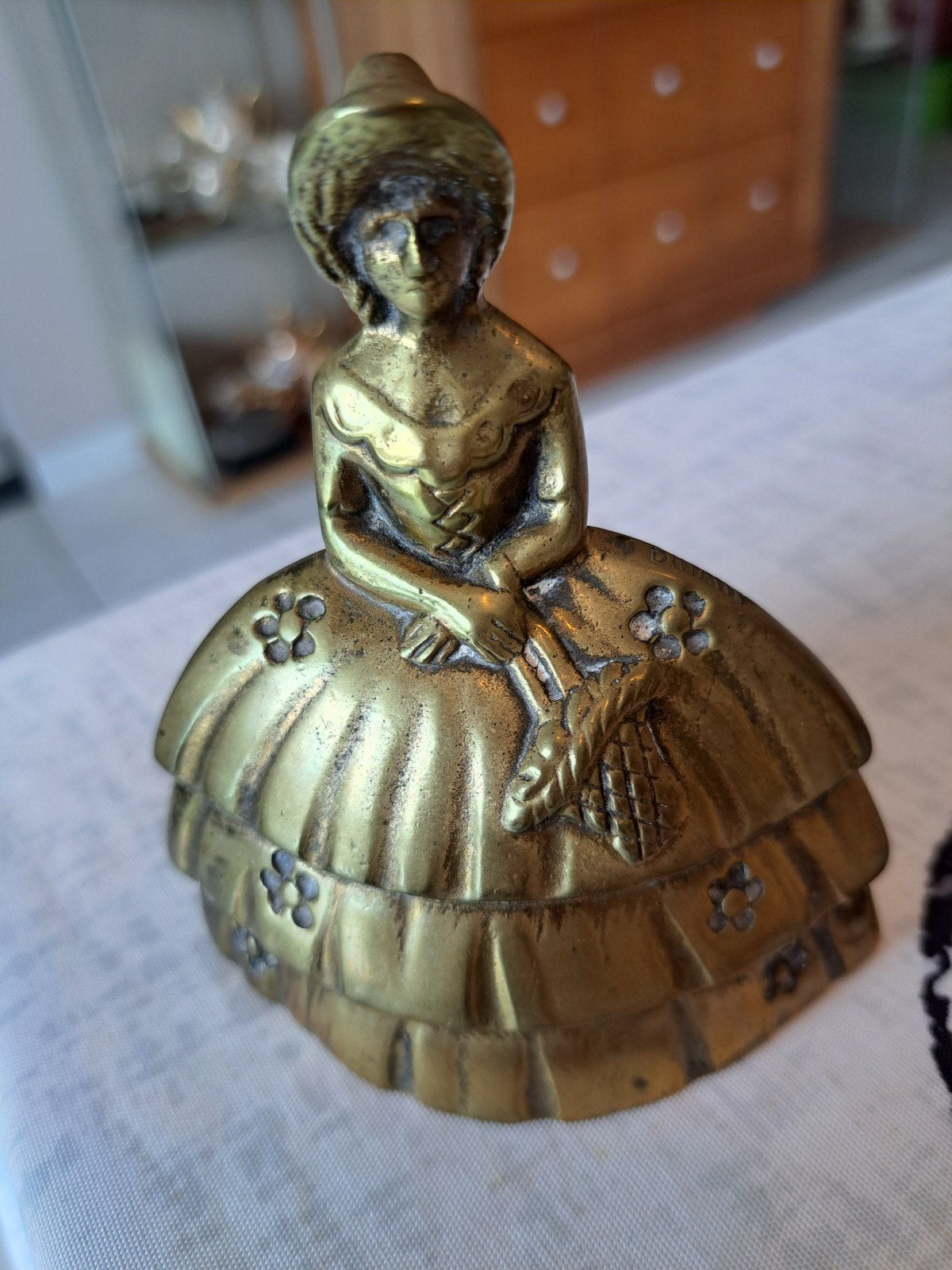 Vintage messing tafelbel, Victoriaanse dame, Ophalen of Verzenden