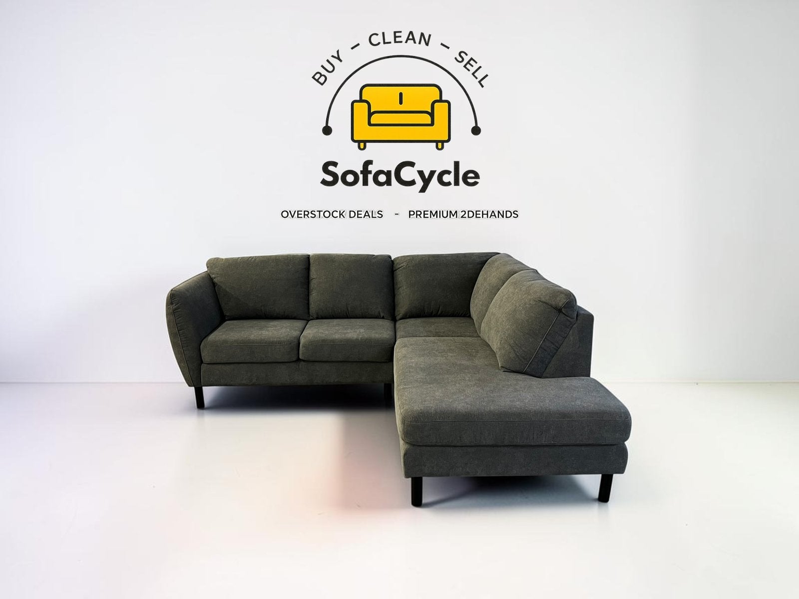 Chaise d'angle spacieuse en tissu gris, angle R — overstock, Enlèvement ou Envoi, Comme neuf, SofaCycle, Tissus