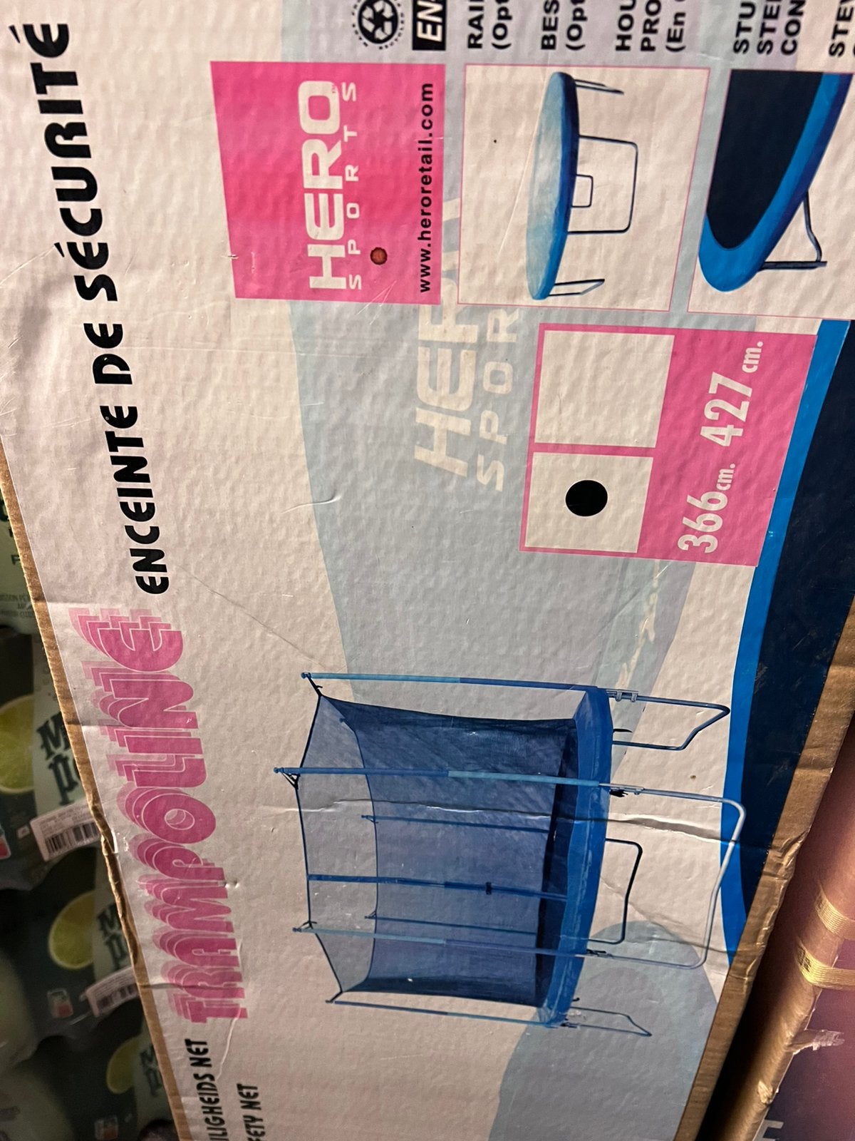 TRAMPOLINE HERO SPORT 366 diameter NOG STEEDS VERPAKT, Ophalen, Zo goed als nieuw