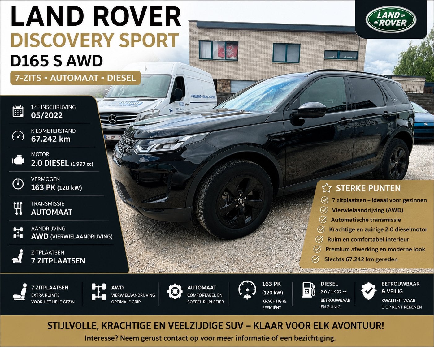 Land Rover-Discovery Sport D165  AWD/7 zitplaatsen/garantie, Auto's, Land Rover, Bedrijf, Te koop, 4x4, ABS, Achteruitrijcamera
