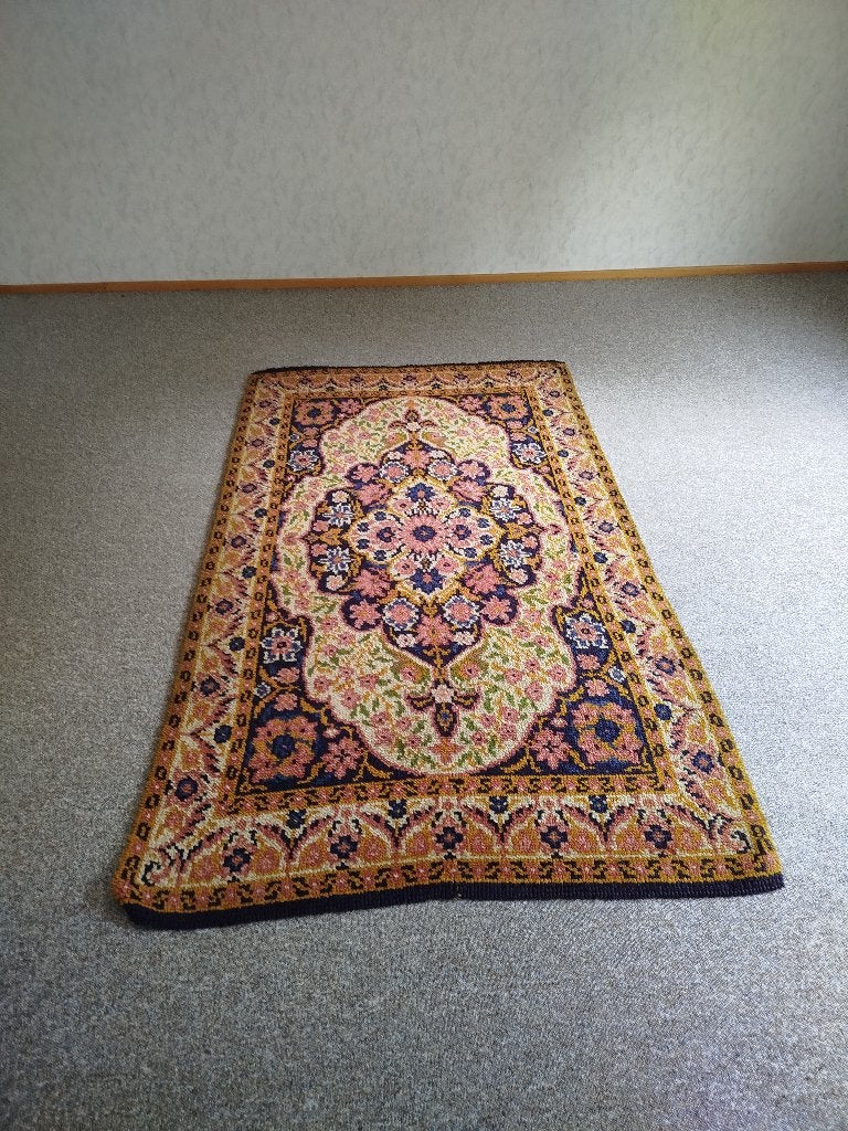 Prachtig hoogpolig retro '70 Smyrna tapijt "oosters patroon", Gebruikt, 100 tot 150 cm, 200 cm of meer, Ophalen of Verzenden