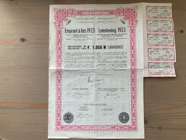 Prêt de loterie Obligations 1923, Enlèvement ou Envoi, 1920 à 1950, Obligation ou Prêt