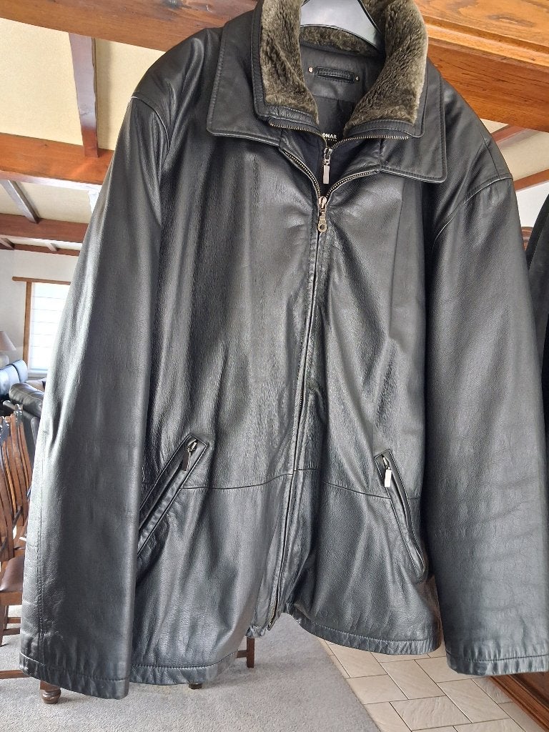 Heren leder winterjas, Ophalen, Gedragen, Maat 56/58 (XL), Zwart