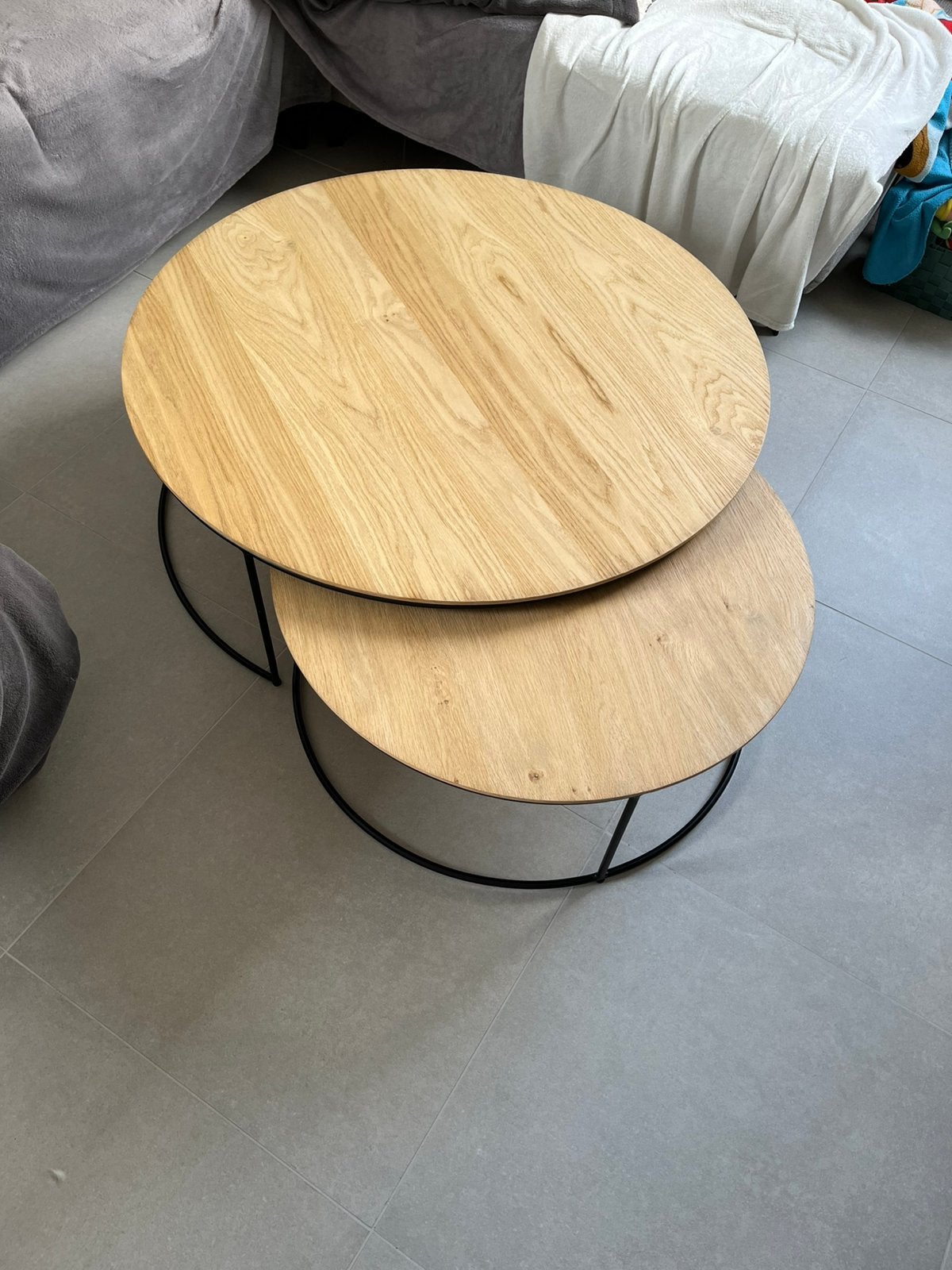 Salontafels uit twee delen in vol eiken natuur hout, Ophalen, Zo goed als nieuw