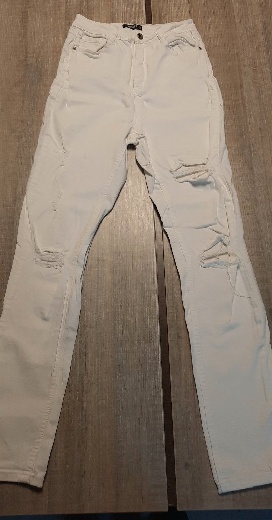 witte jeans met scheuren, Kleding | Dames, Spijkerbroeken en Jeans, Ophalen of Verzenden, Zo goed als nieuw, Wit